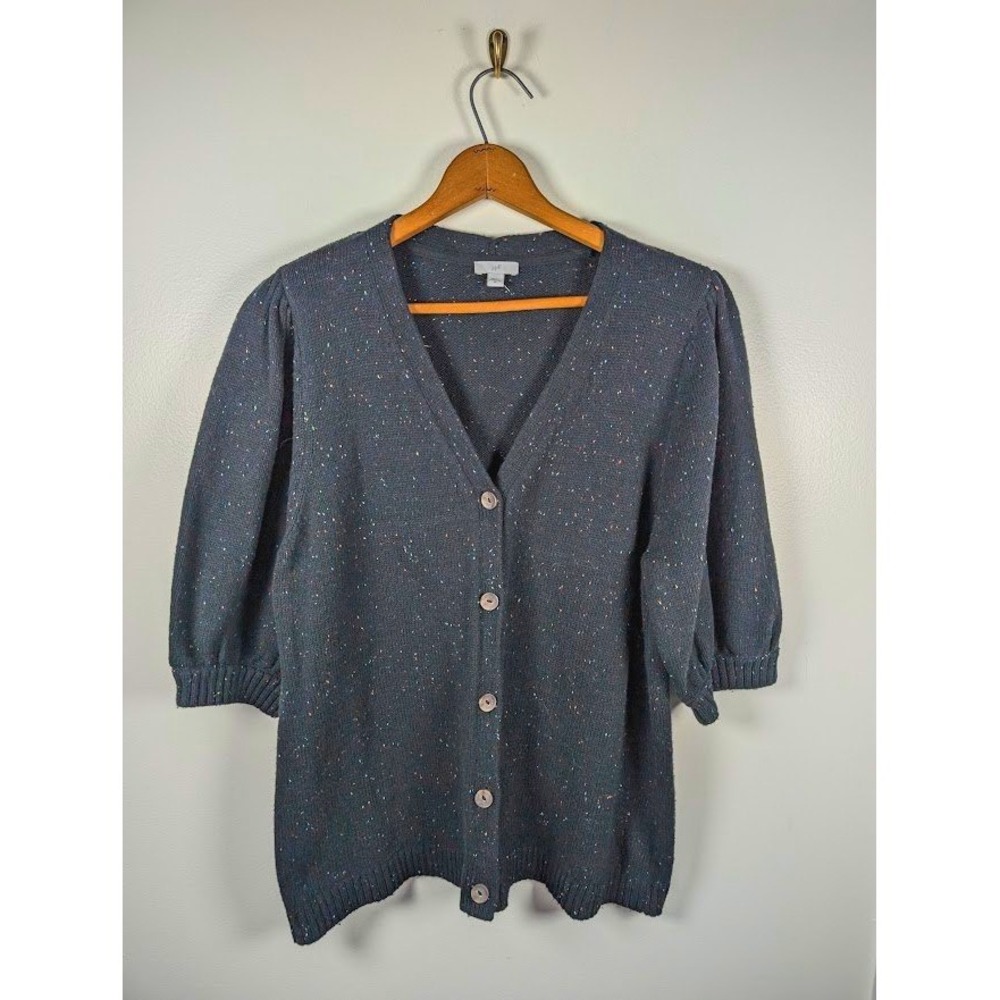 J Jill Cardigan Sweater Women's Size XL Puff Sleeve Speckled Dark Cottagecore